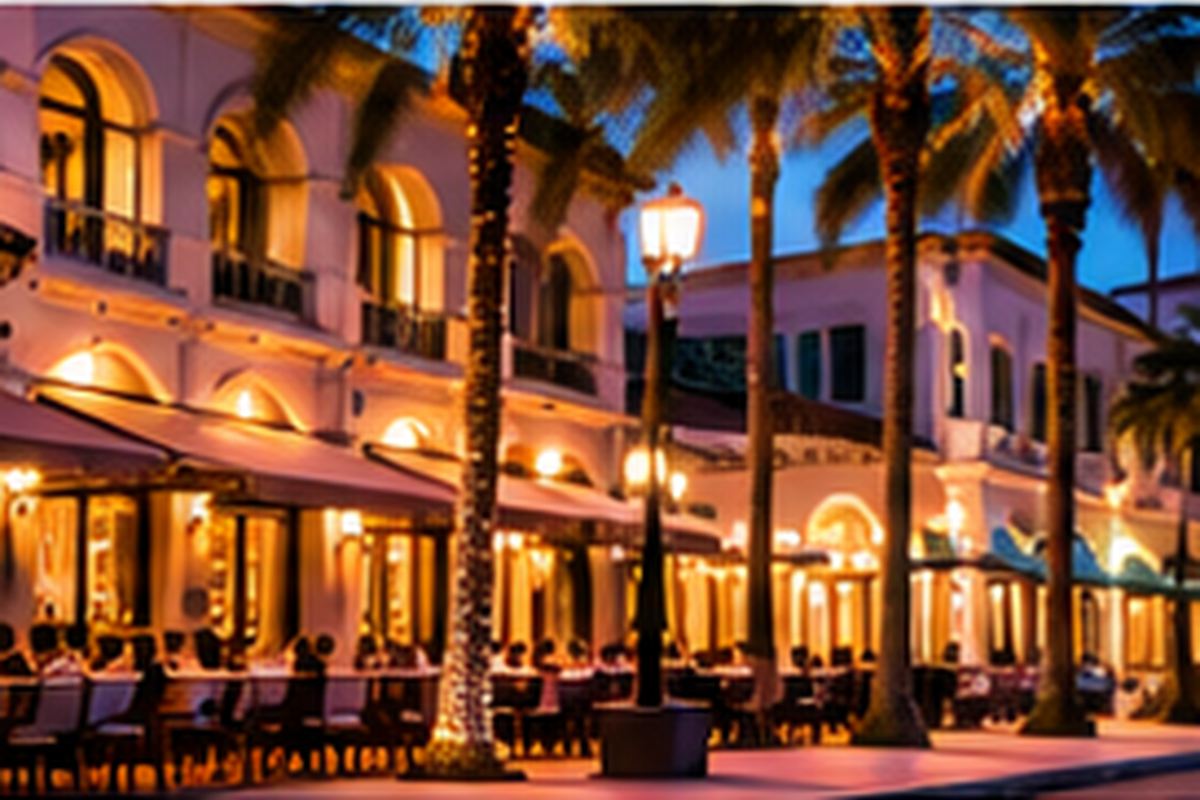 Atlantic Avenue in Delray Beach, Florida at blue hour — the restaurant, retail, and gallery corridor where Creative Web Properties serves local small businesses